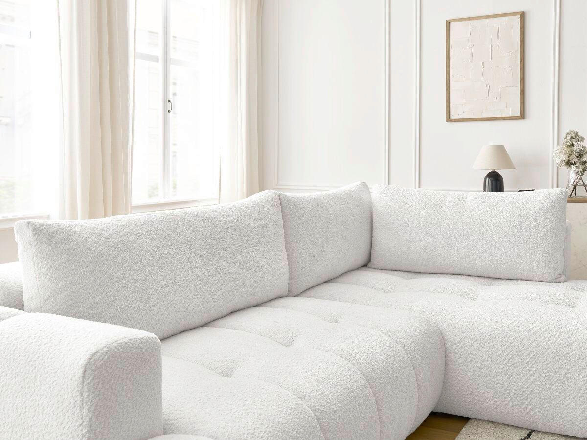 ECKSCHLAFSOFA FUJI Bouclé Weiß  inkl.  - Schwarz/Weiß, MODERN, Kunststoff/Textil (282/204cm)