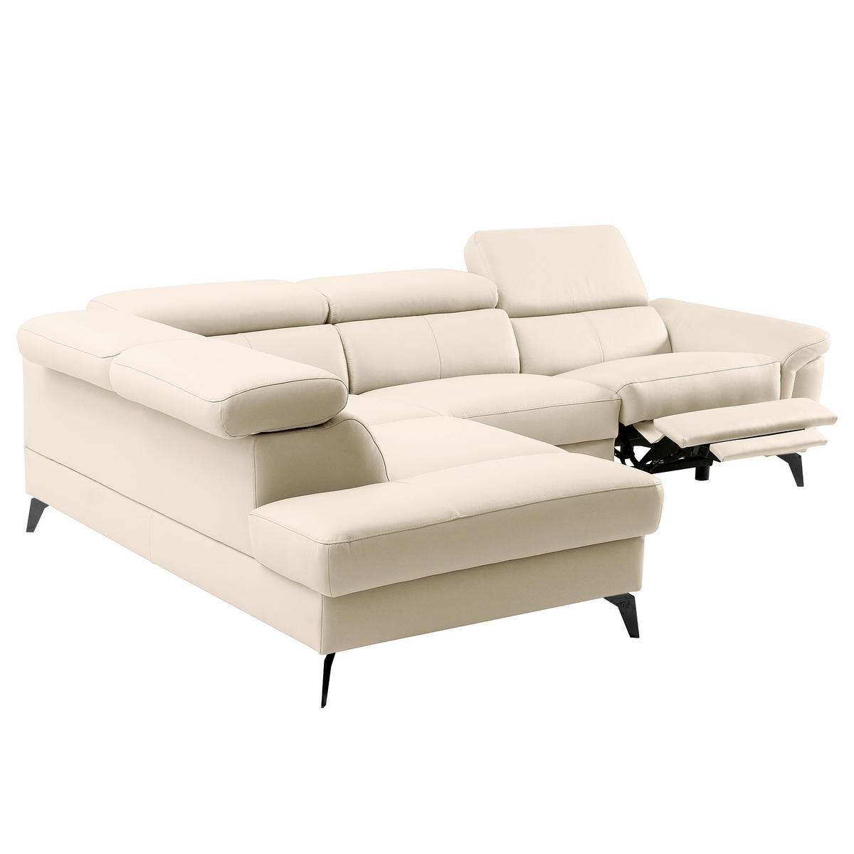 ECKSOFA SONO in Lederlook Echtleder Grau Armteilverstellung, Kopfteilverstellung  210/265 cm  - Schwarz/Grau, Design, Leder/Textil (210/265cm) - Livetastic