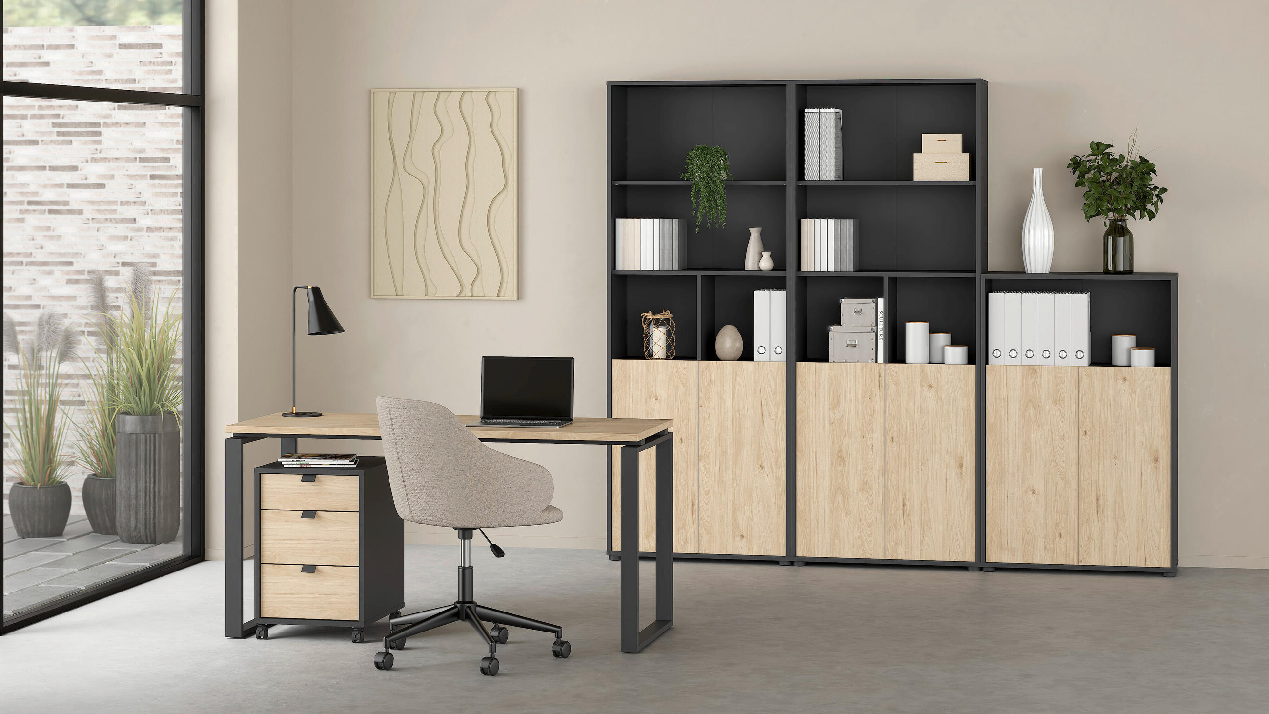 ROLLCONTAINER Grau, Eichefarben  - Eichefarben/Schwarz, MODERN, Holzwerkstoff/Kunststoff (40,8/60,8/48,2cm) - MID.YOU