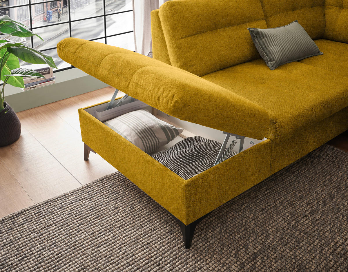 WOHNLANDSCHAFT Gelb Webstoff  - Gelb/Schwarz, KONVENTIONELL, Kunststoff/Textil (218/324/170cm) - Carryhome