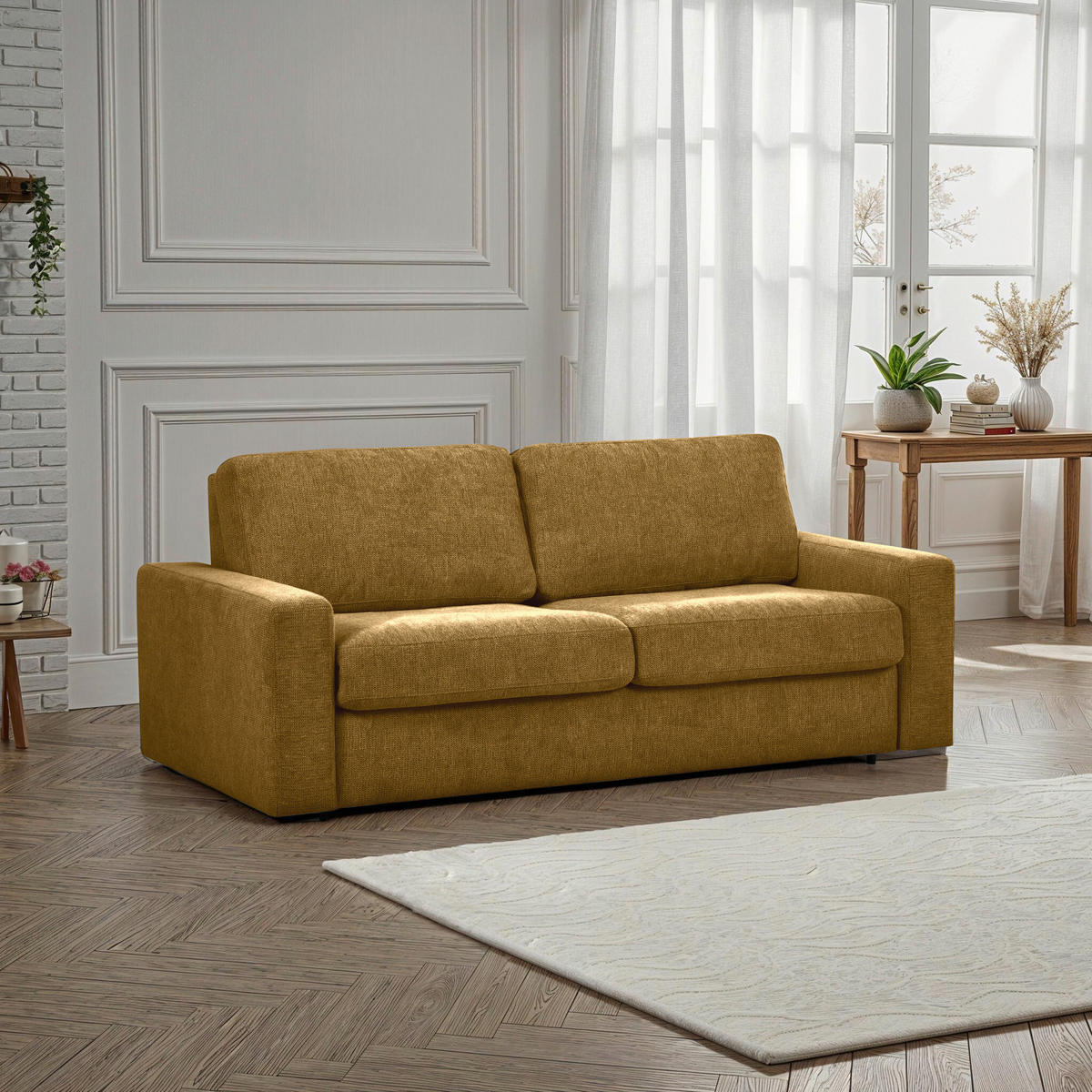 SCHLAFSOFA Flachgewebe Goldfarben  - Goldfarben/Schwarz, MODERN, Kunststoff/Textil (195/80/100cm) - Carryhome