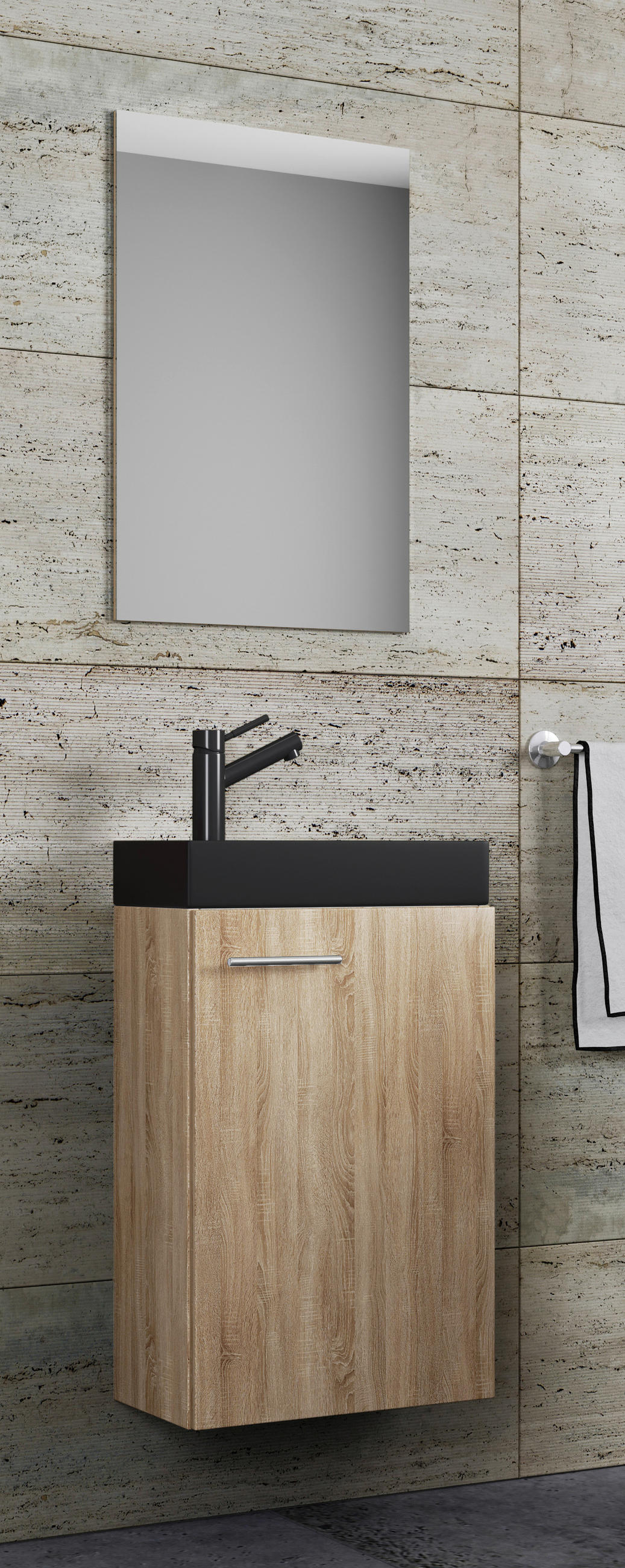 GÄSTEBAD - Silberfarben/Schwarz, MODERN, Glas/Keramik (41cm) - MID.YOU