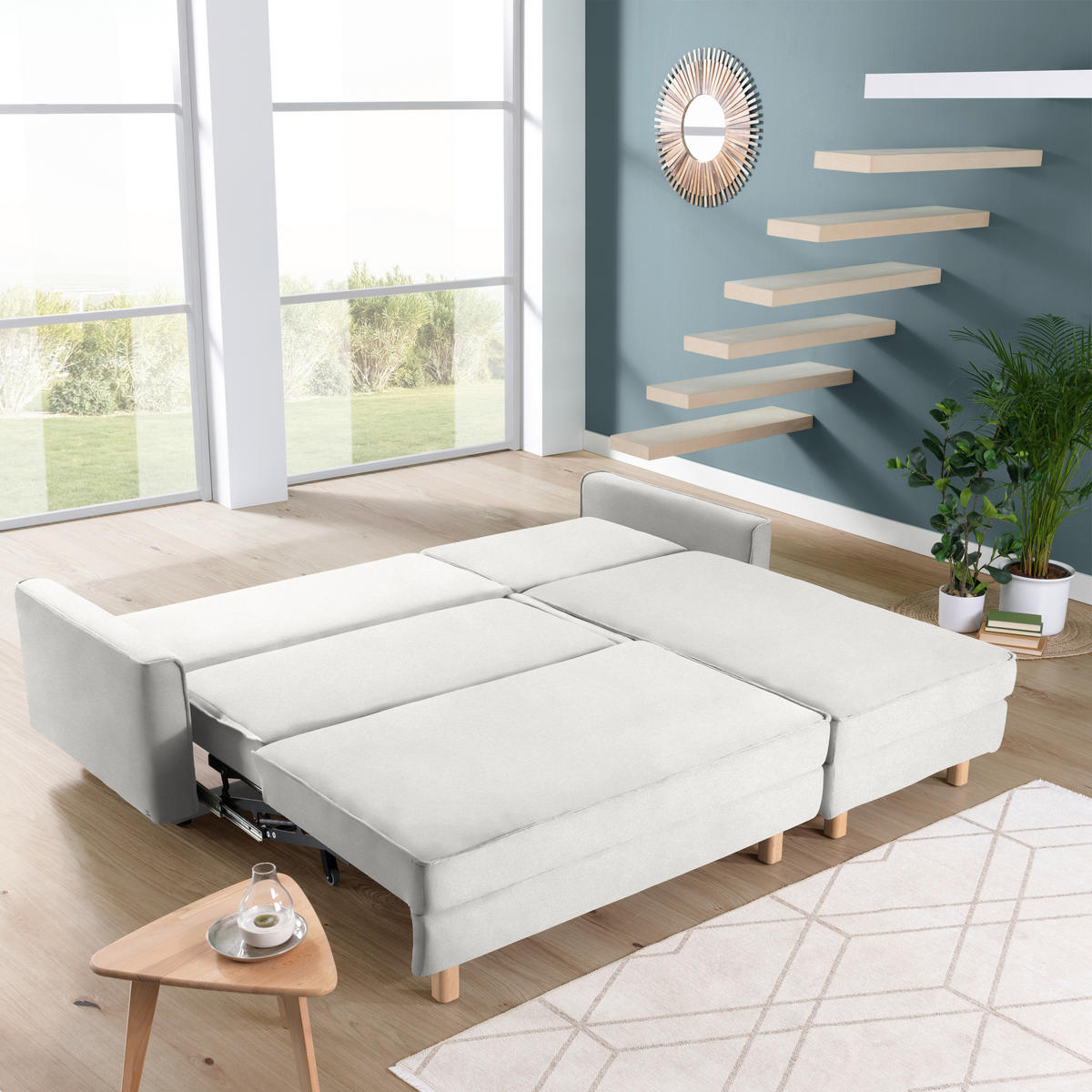 ECKSOFA in Chenille Ecru  237/170 cm  - Ecru/Eichefarben, KONVENTIONELL, Holz/Textil (237/170cm) - Sedda