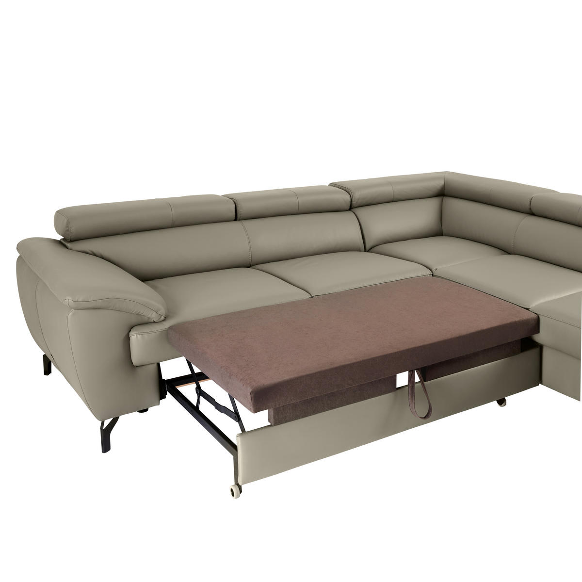ECKSOFA in Lederlook Kombination Echtleder/Lederlook Schlammfarben  - Schlammfarben/Schwarz, Design, Leder/Textil (256/220cm) - Celina Home
