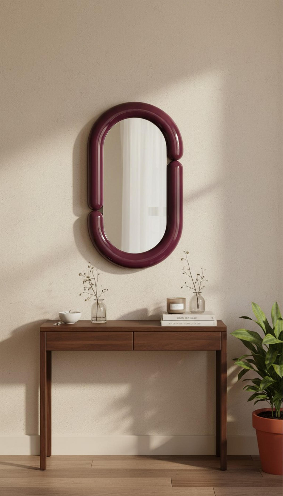 WANDSPIEGEL 40/70/4,2 cm    in oval  - Bordeaux, Basics, Glas/Holzwerkstoff (40/70/4,2cm) - MID.YOU