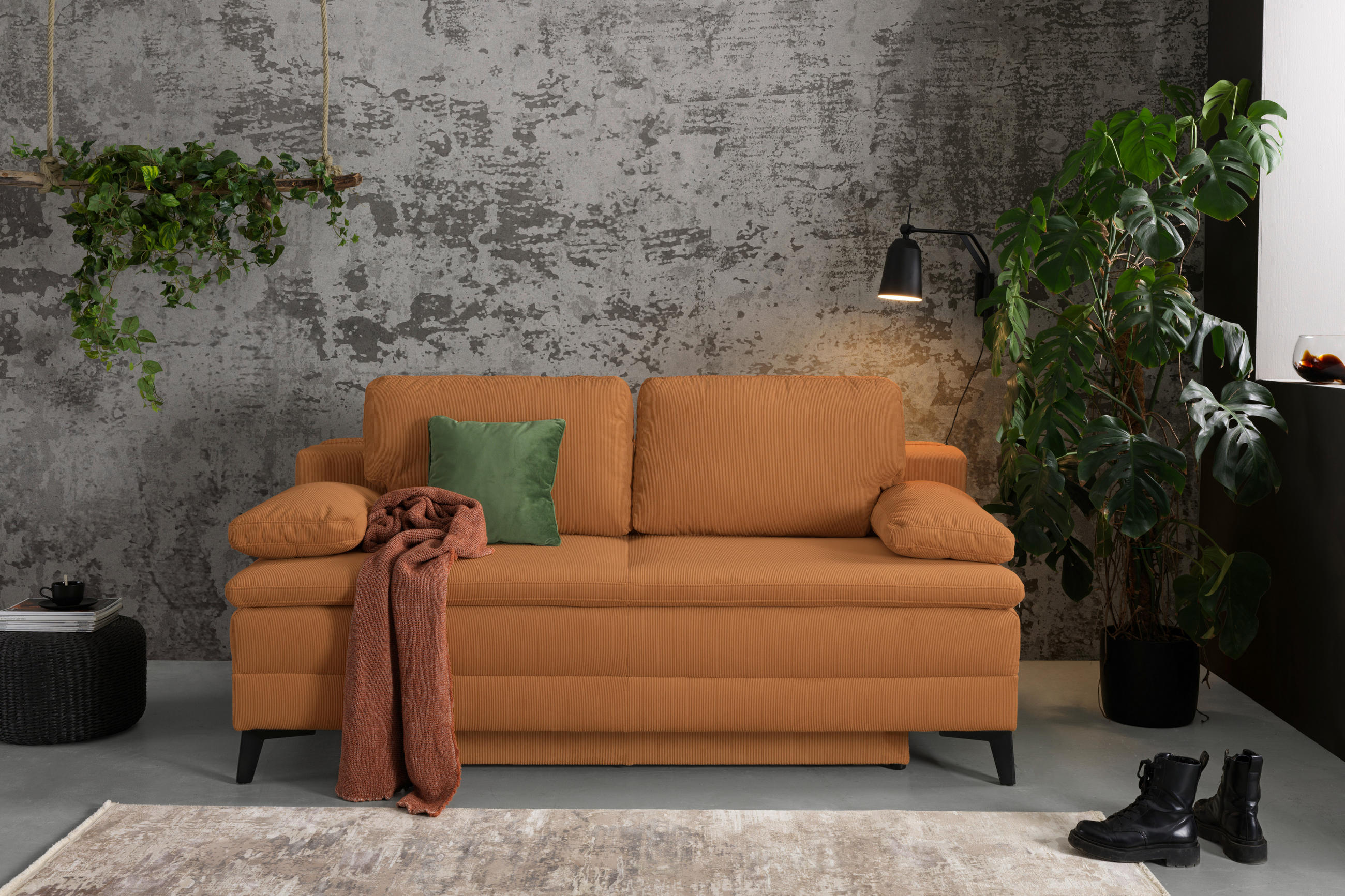 BOXSPRINGSOFA in Cord Rostfarben  - Rostfarben/Schwarz, Design, Textil/Metall (200/100/108cm) - Novel