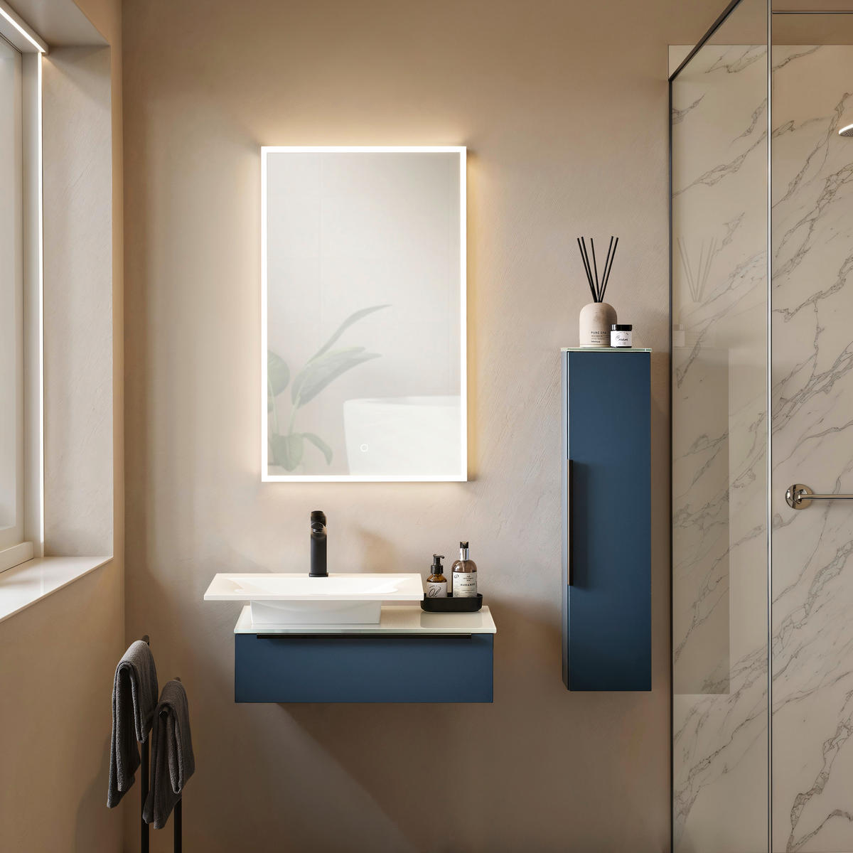 WASCHTISCHKOMBI 66,6 cm  - Blau/Schwarz, KONVENTIONELL, Holzwerkstoff/Stein (66,6cm) - Novel