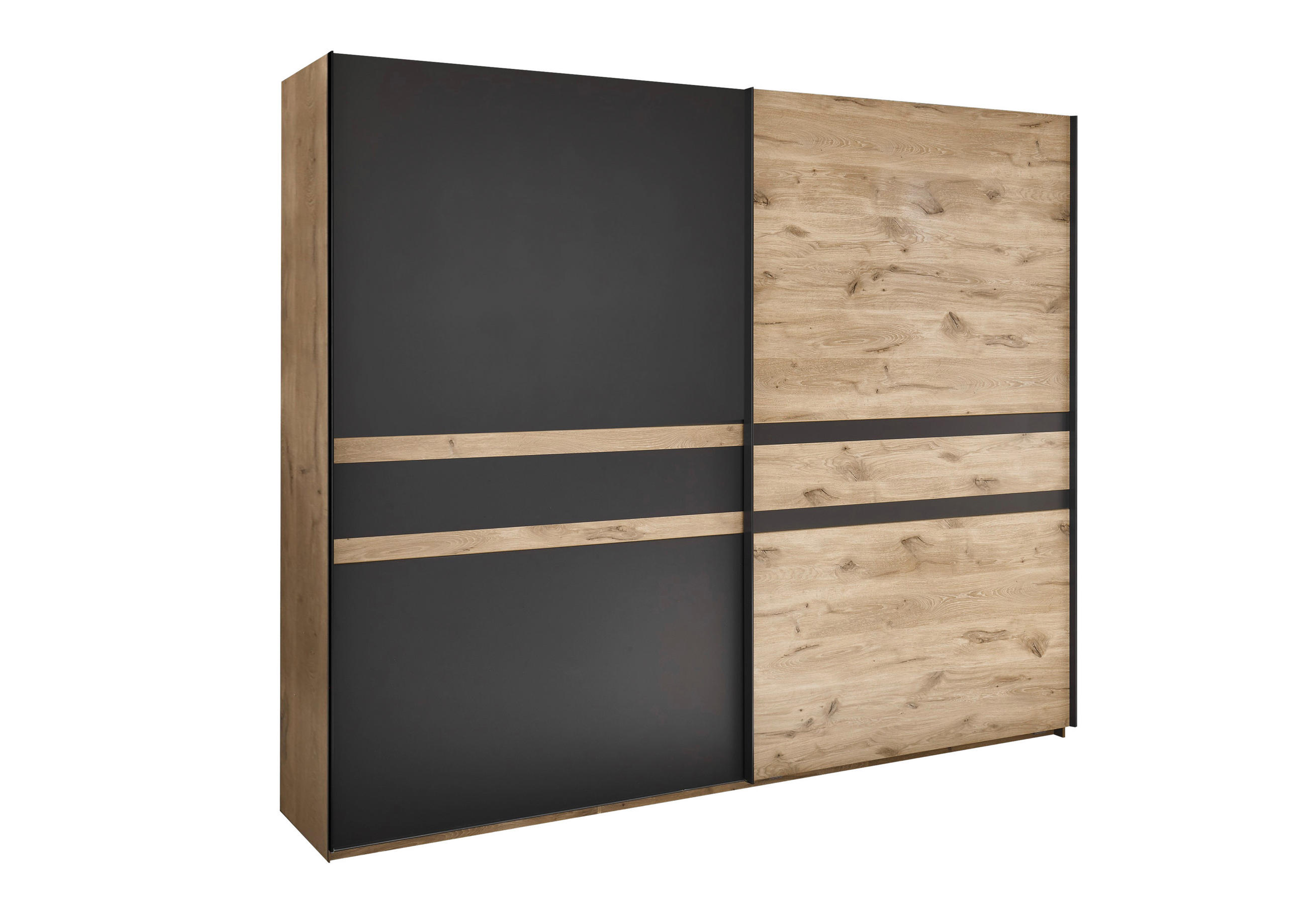SCHWEBETÜRENSCHRANK 270/228/60 cm 2-türig Graphitfarben, Eichefarben  - Eichefarben/Graphitfarben, Design, Holzwerkstoff/Metall (270/228/60cm) - Xora