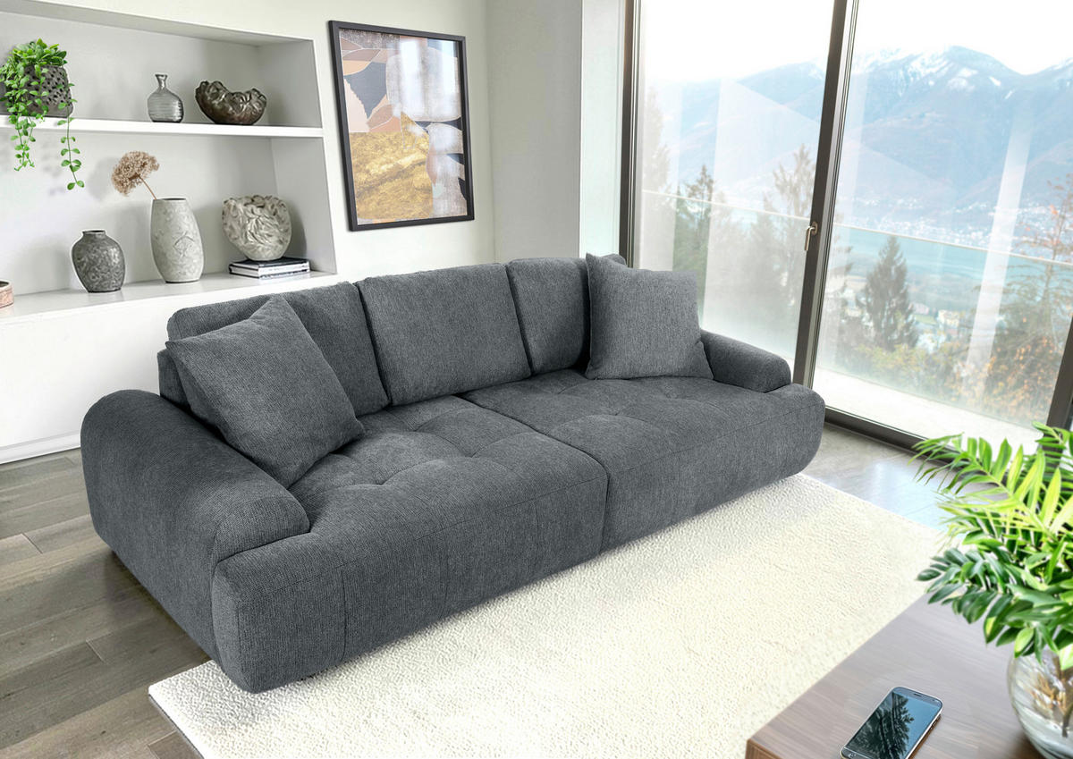 BIGSOFA Flachgewebe Dunkelgrau  - Dunkelgrau/Schwarz, KONVENTIONELL, Kunststoff/Textil (276/95/130cm) - Carryhome