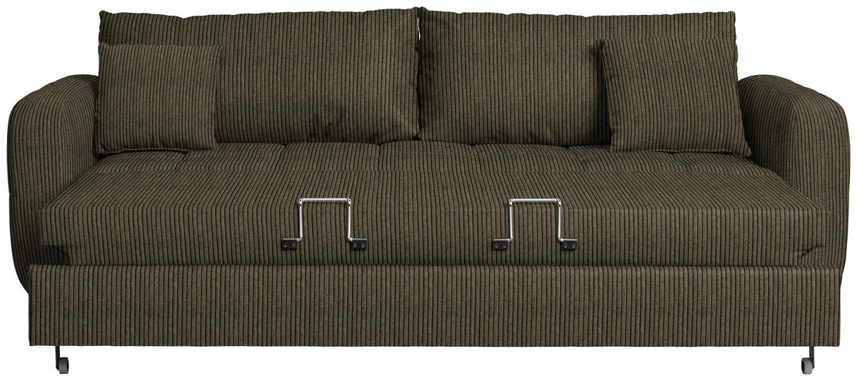 SCHLAFSOFA  in Cord, Velours Olivgrün  - Schwarz/Olivgrün, Design, Holz/Textil (236/88/101cm) - Lomoco