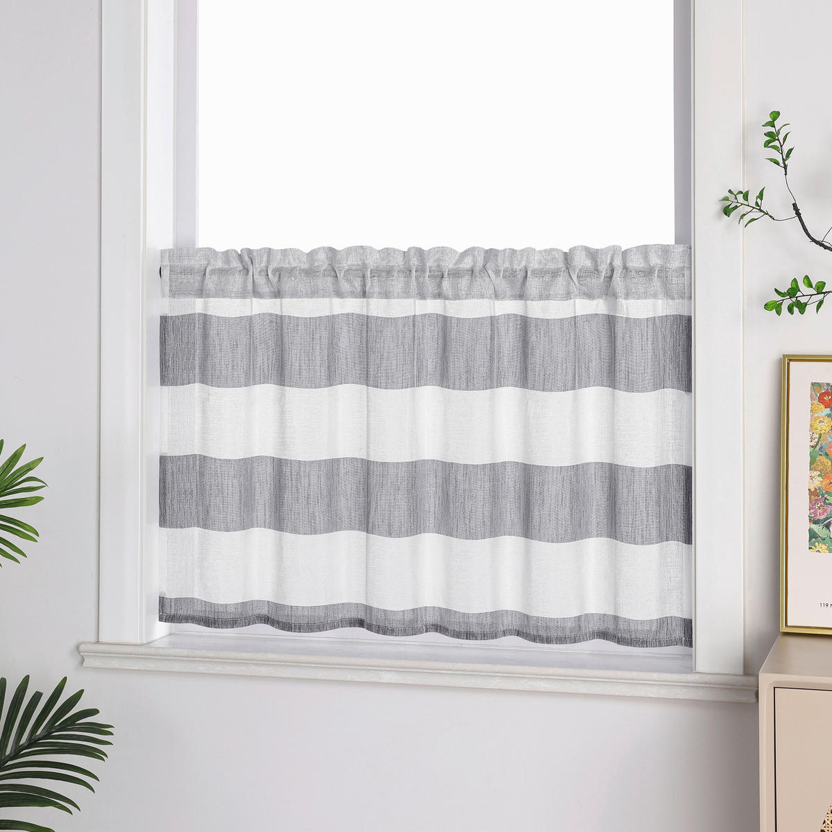 KURZGARDINE   120/45 cm   - Hellgrau/Weiß, KONVENTIONELL, Textil (120/45cm)