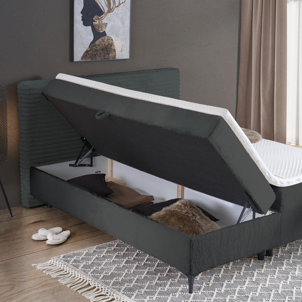 BOXBETT 160/200 cm  in Dunkelgrau  - Dunkelgrau/Schwarz, Design, Holz/Holzwerkstoff (160/200cm) - Xora