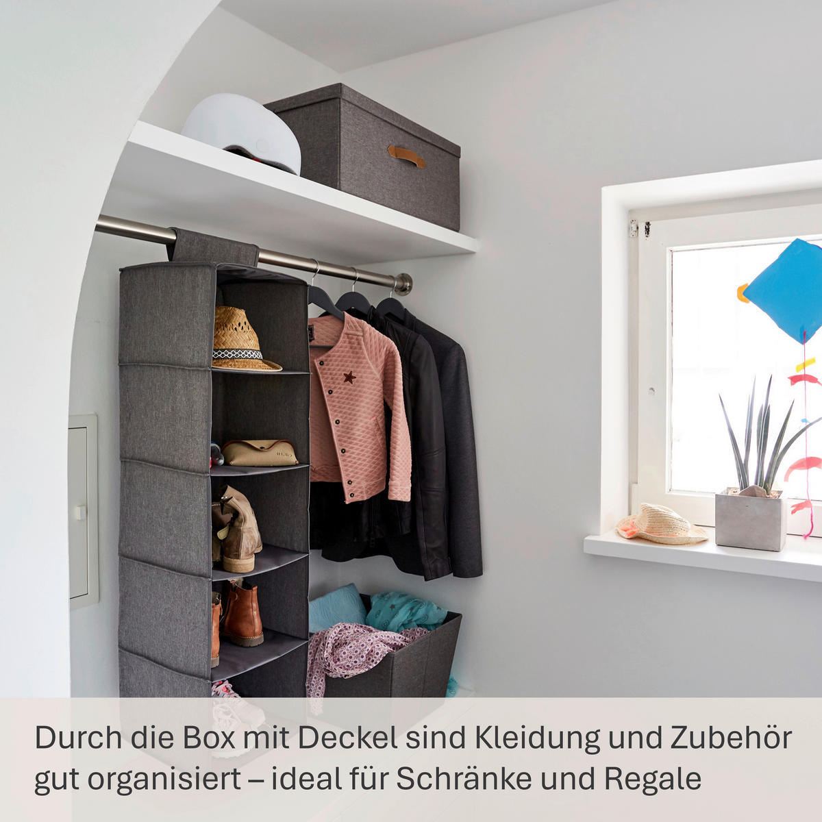 BOX MIT DECKEL Premium  - Grau, Basics, Holzwerkstoff/Textil (54/40/25cm) - Store It