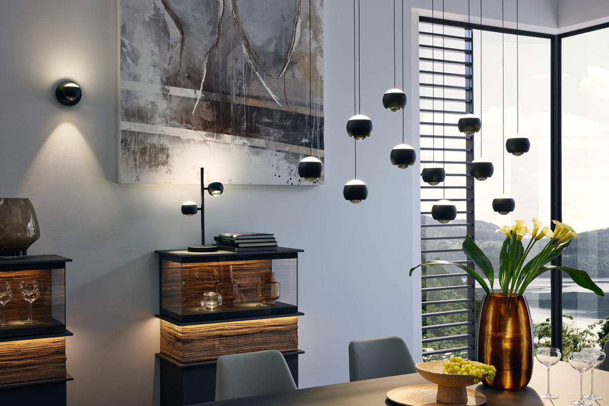 LED-HÄNGELEUCHTE Musterring 114/30/200 cm   - Transparent/Schwarz, Design, Kunststoff/Metall (114/30/200cm) - Musterring