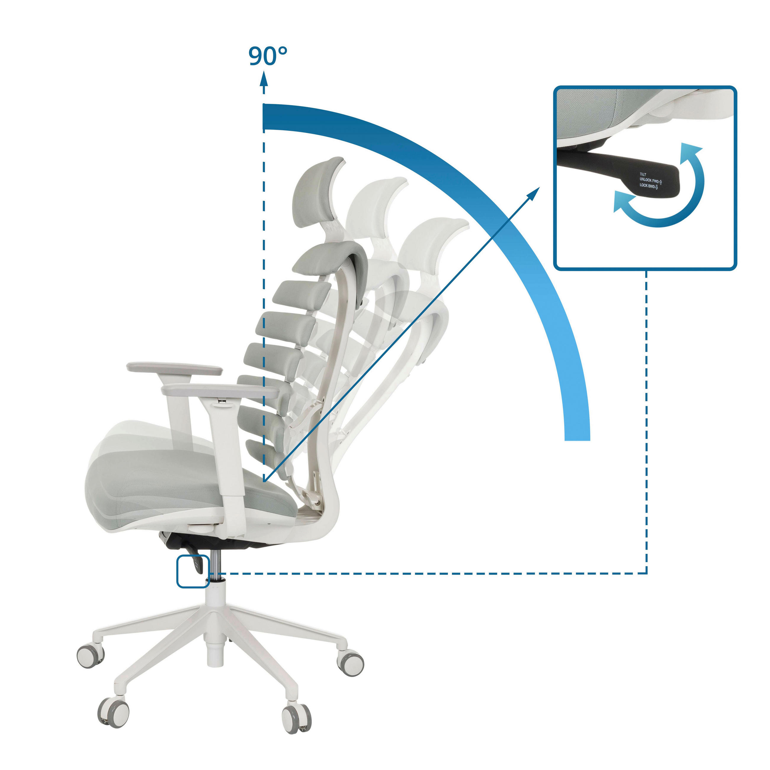 Thumbnail - Mid.you Drehstuhl, Hellgrau, Textil, Drehkreuz, 67x116 - 133x65 cm, inklusive Armlehnen, ergonomische Rückenlehne, Arbei...