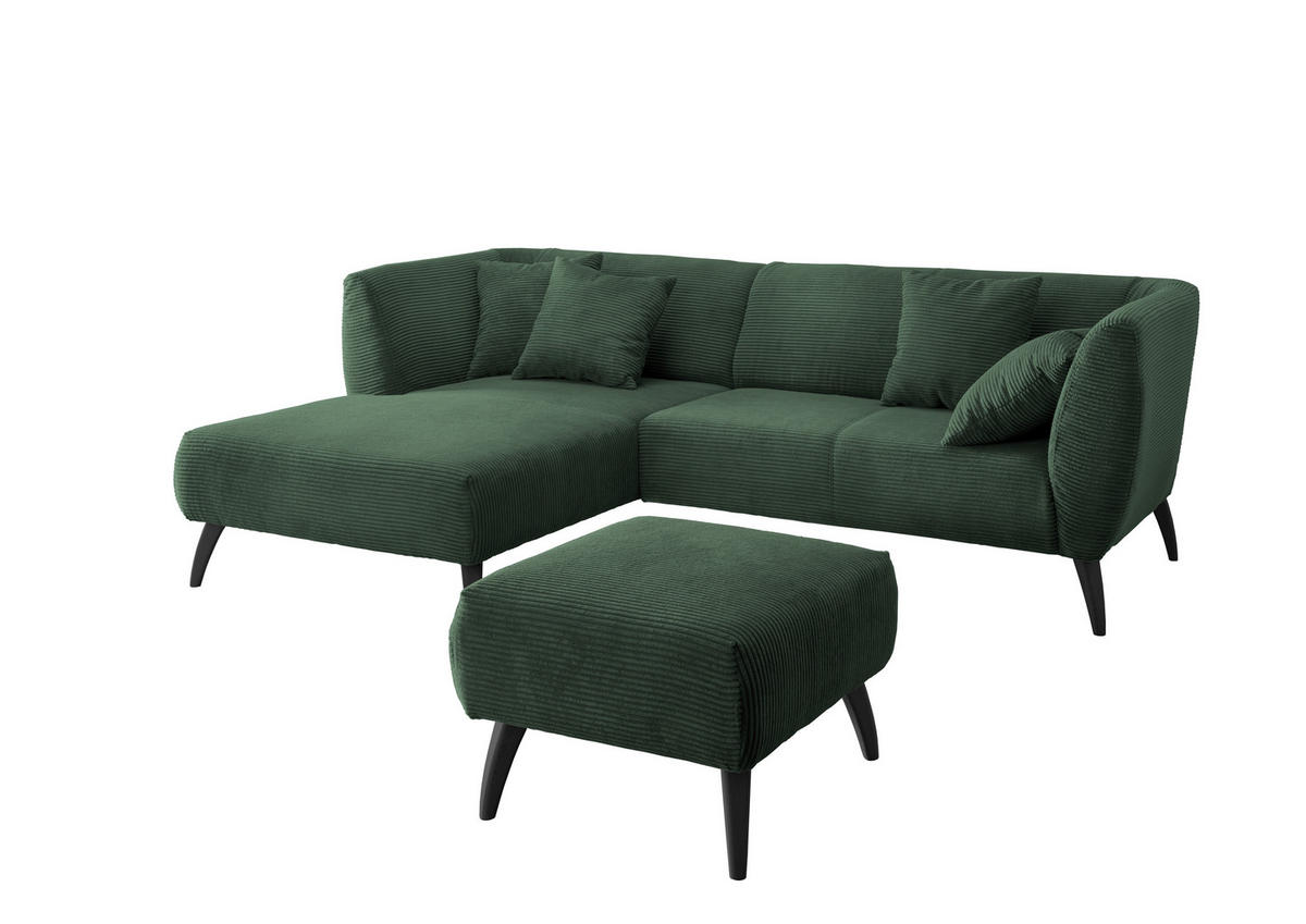 ECKSOFA in Cord Dunkelgrün  - Dunkelgrün/Schwarz, Modern, Holz/Textil (160/264cm) - MID.YOU