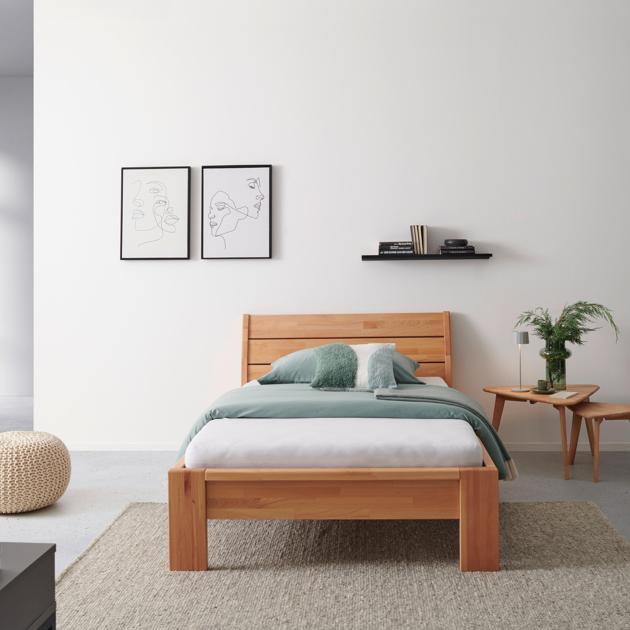 Thumbnail - Mid.you Bett, Kernbuche, Holz, Kernbuche, massiv, Höhe ca. 5 cm, 140x200 cm, Lattenrosthöhe individuell einstellbar, Sch...