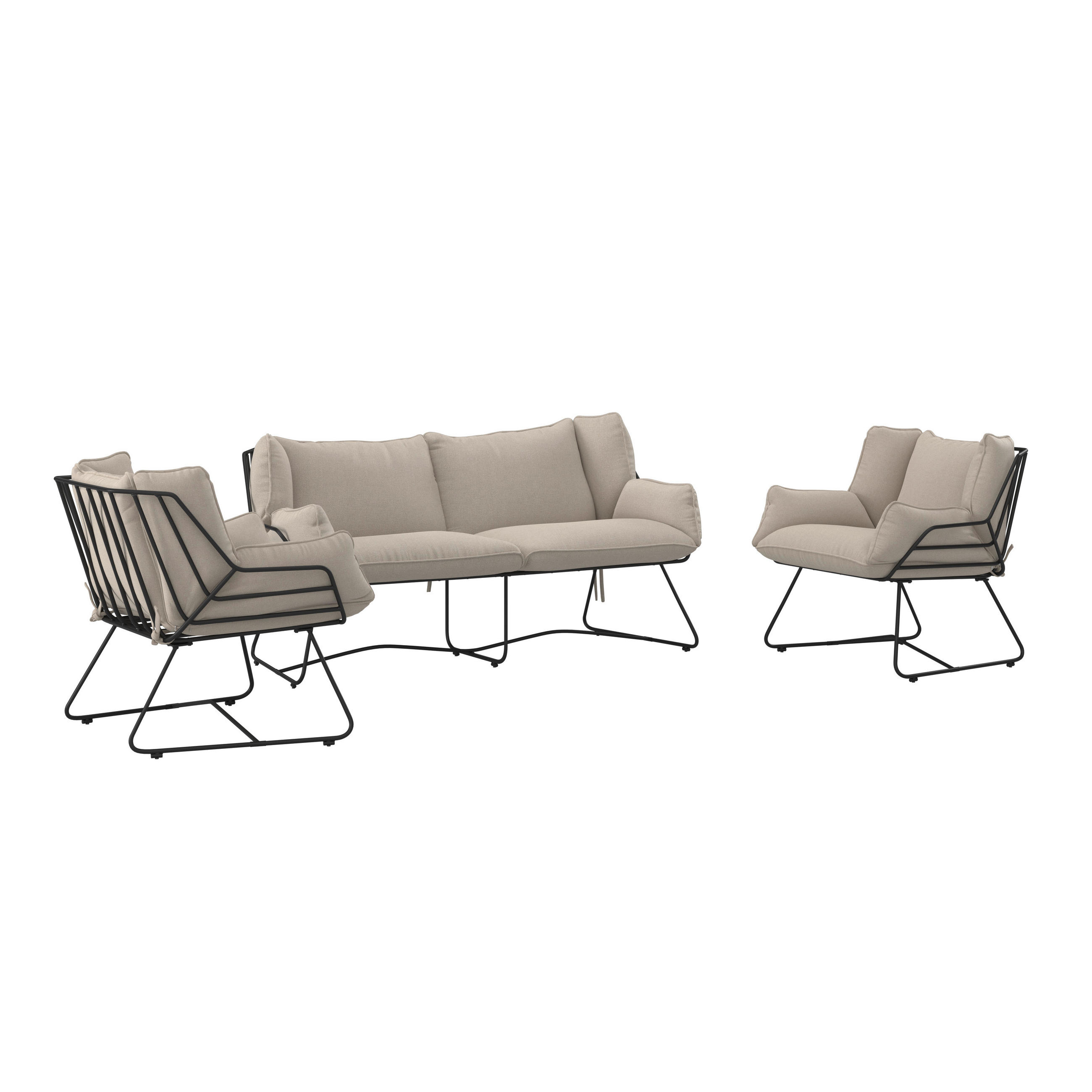 GARTENSET Webstoff Stahl  - Beige/Schwarz, Design, Textil/Metall (168/74/74cm) - Ambia Garden