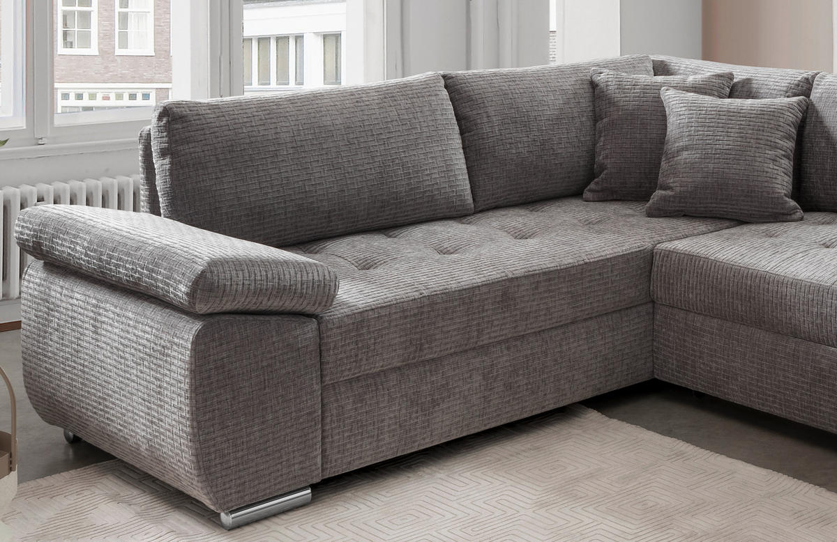Wohnlandschaft in Mikrofaser Grau  - Chromfarben/Grau, KONVENTIONELL, Textil (219/305/157cm) - Livetastic