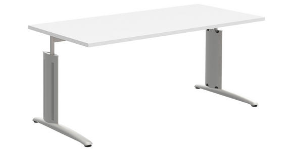 SCHREIBTISCH 160/80/70-82 cm Weiß, Alufarben  - Alufarben/Weiß, KONVENTIONELL, Holzwerkstoff/Metall (160/80/70-82cm) - Moderano