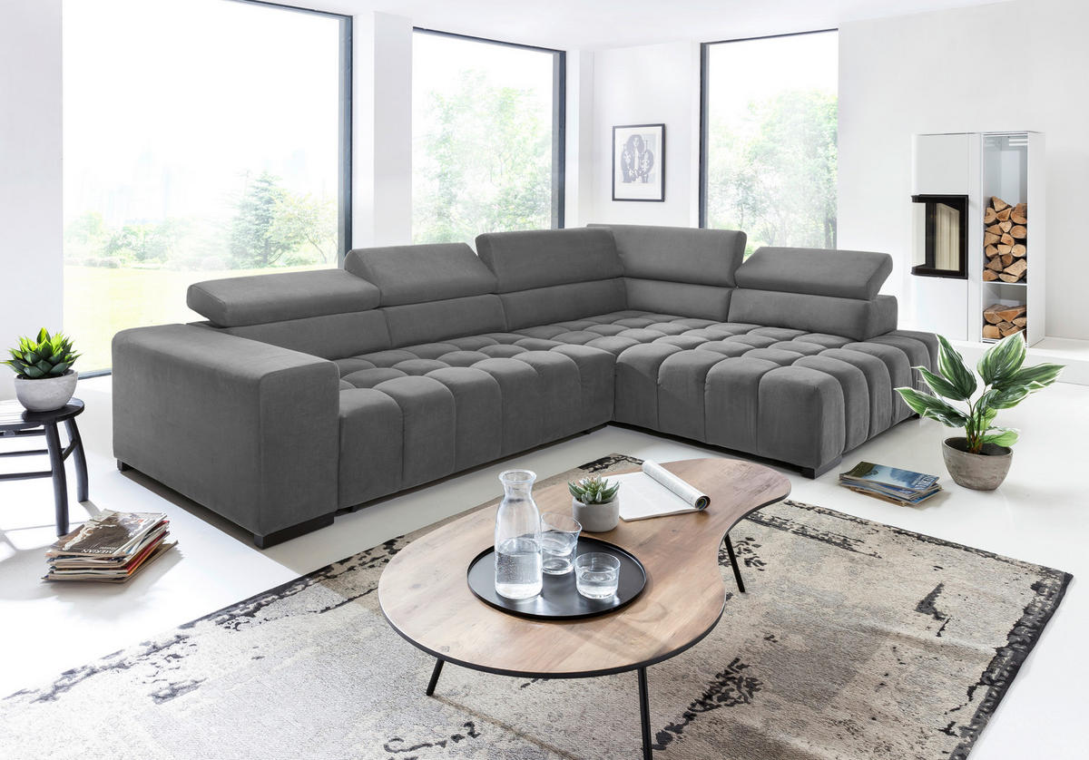 ECKSCHLAFSOFA in Grau Textil   - Schwarz/Grau, Design, Holz/Textil (307/201cm) - Livetastic