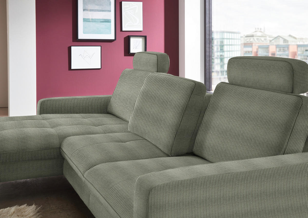 ECKSOFA in Cord Grün  - Schwarz/Grün, Design, Textil/Metall (178/302cm) - Beldomo Style
