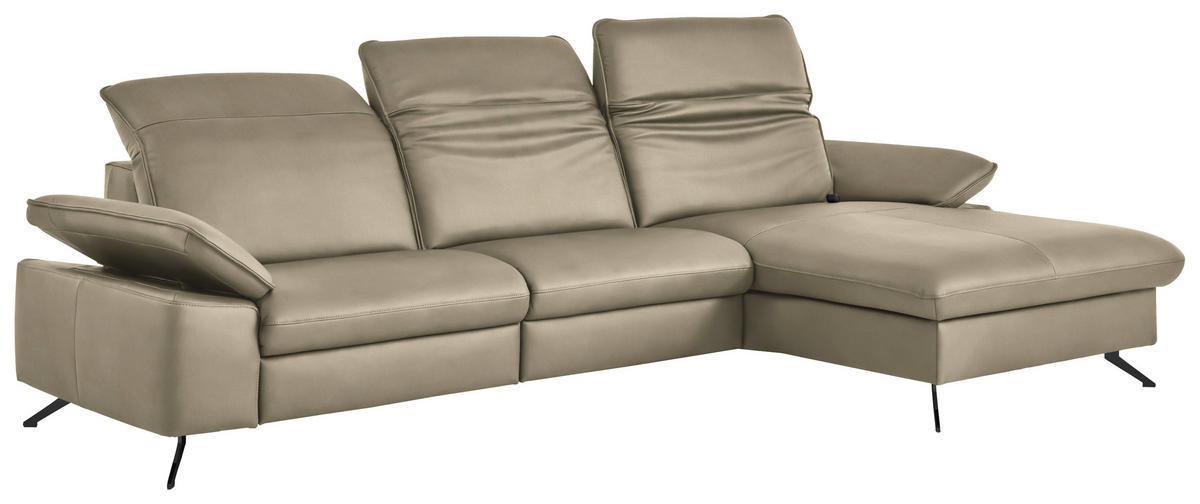 ECKSOFA  Echtleder Sandfarben  - Sandfarben/Schwarz, Design, Leder/Metall (307/169cm) - Beldomo Premium