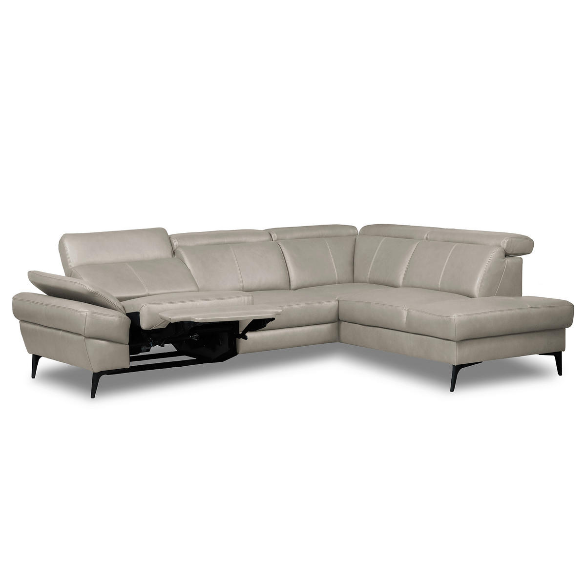 ECKSOFA Lederlook Echtleder Platinfarben  - Platinfarben/Schwarz, Design, Leder/Textil (264/211cm) - Livetastic
