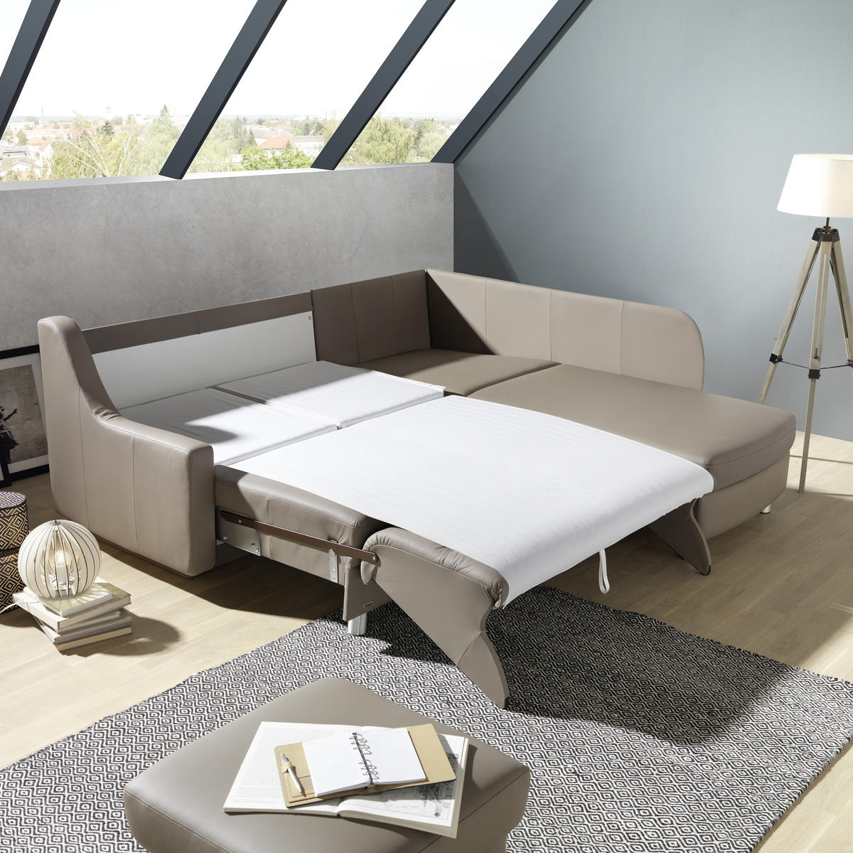 ECKSOFA in Echtleder Taupe  226/208 cm  - Taupe, KONVENTIONELL, Leder (226/208cm) - Sedda