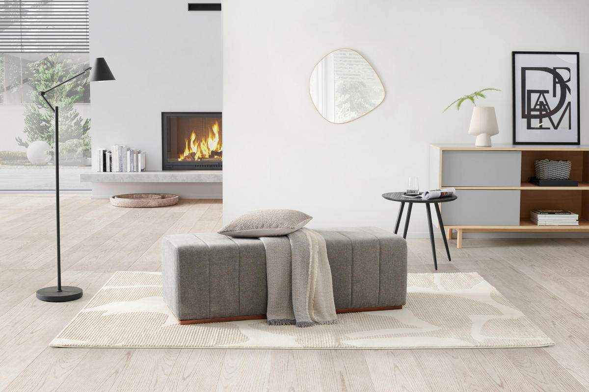 HOCKERBANK in Holz, Textil Grau  - Naturfarben/Grau, Design, Holz/Textil (122/41/45cm) - MID.YOU