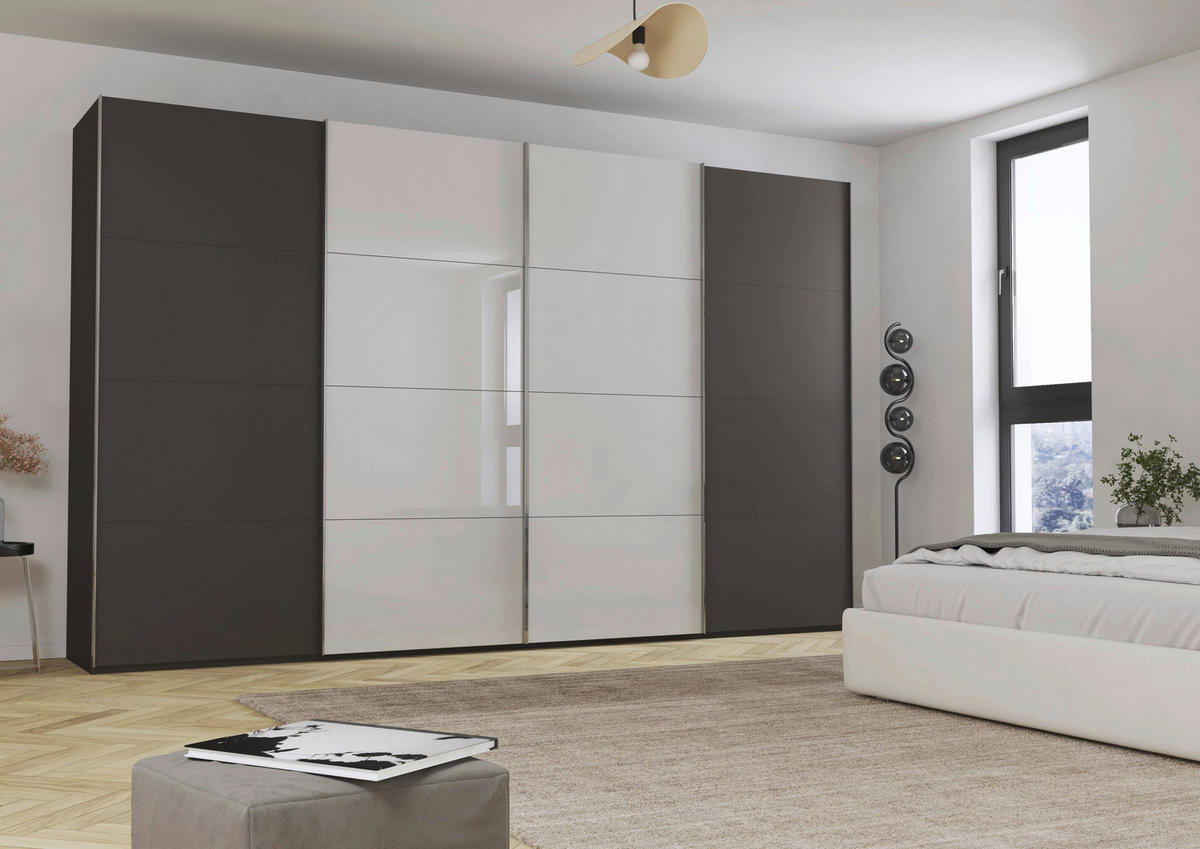 SCHWEBETÜRENSCHRANK 361/235/68 cm 4-türig  - Chromfarben, KONVENTIONELL, Glas/Holzwerkstoff (361/235/68cm) - Novel