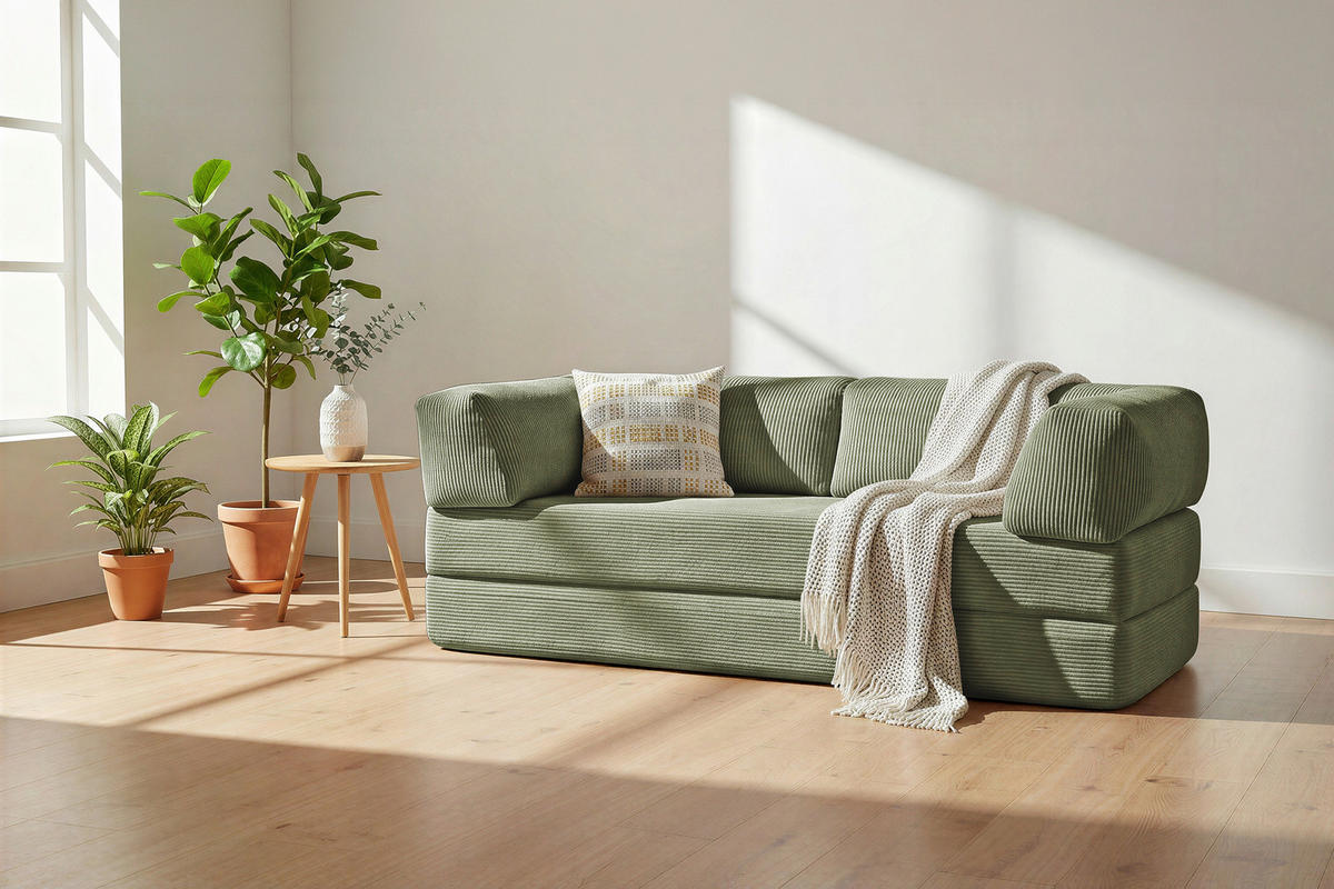 SCHLAFSOFA Cord Salbeigrün  - Salbeigrün, KONVENTIONELL, Textil/Metall (200/77/80cm) - Carryhome