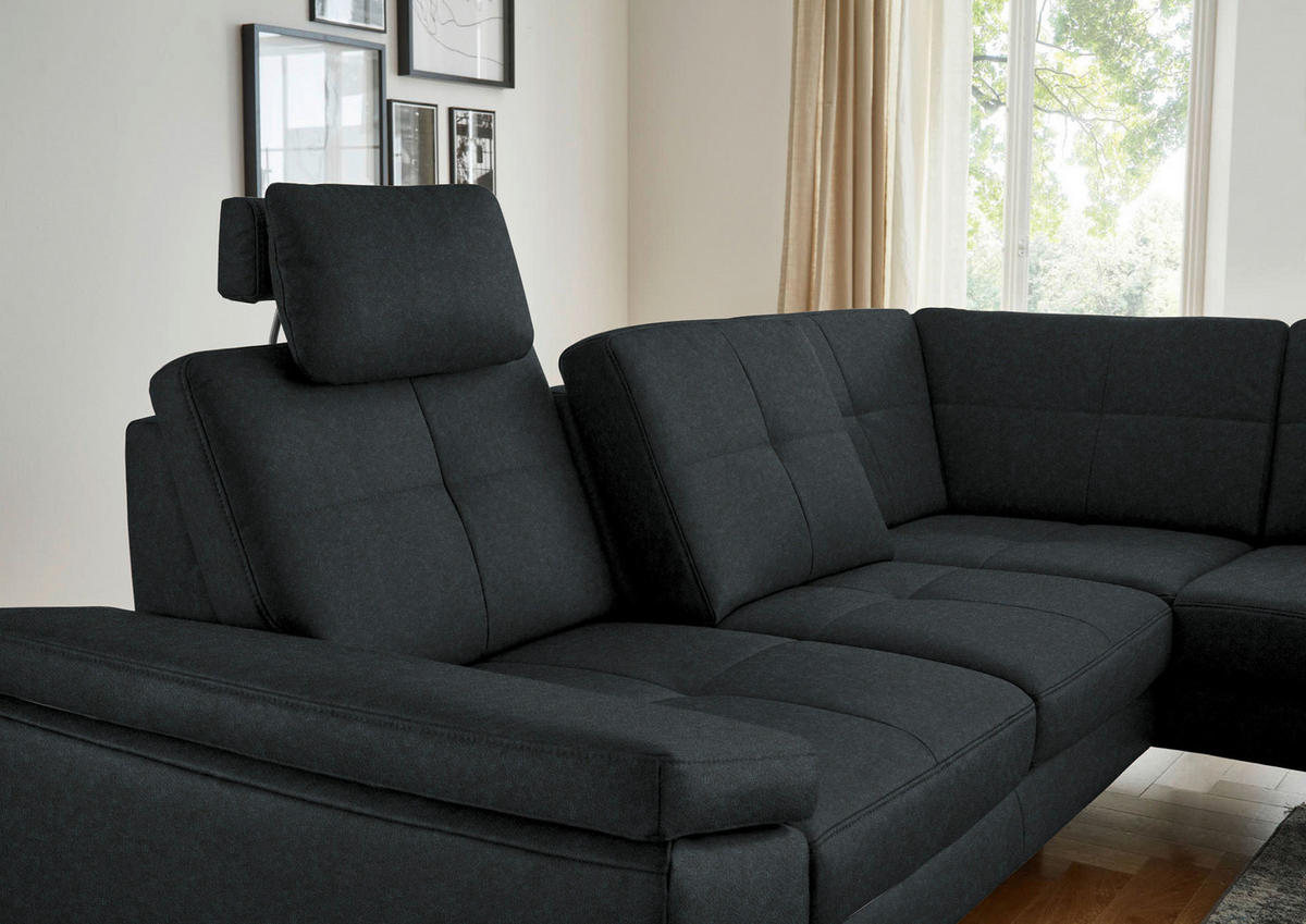 ECKSOFA in Lederlook, Mikrofaser Anthrazit  - Anthrazit/Schwarz, Design, Textil/Metall (261/220cm) - Beldomo System