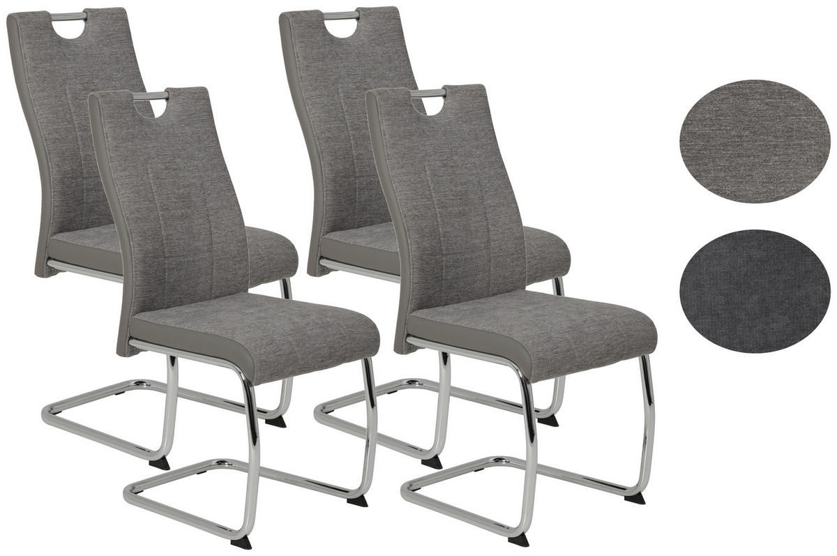 SCHWINGSTUHL-SET 4 Stück  in Stahl Webstoff  - Chromfarben/Grau, MODERN, Textil/Metall (43/98/59cm) - MID.YOU