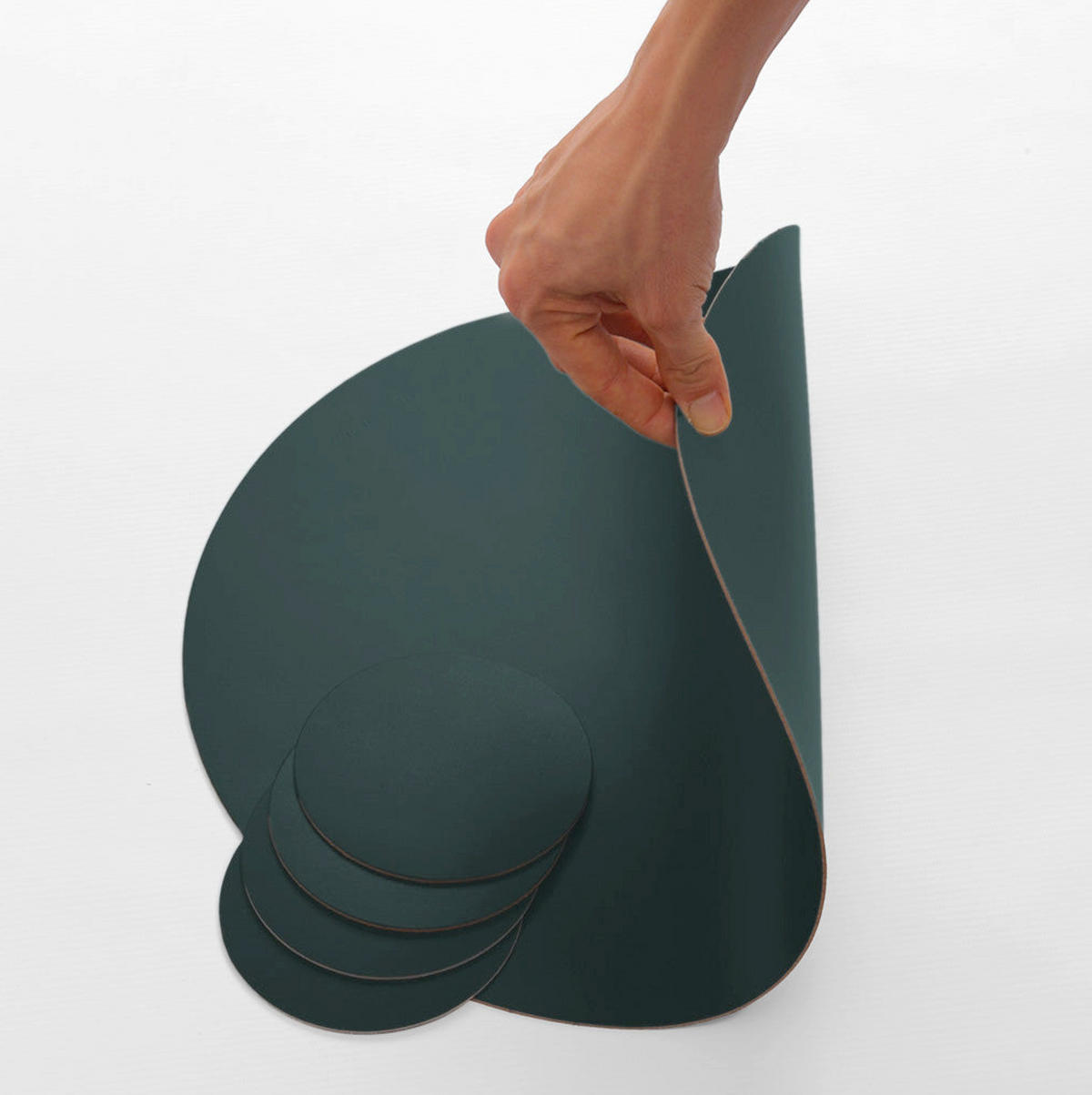 GLASUNTERSETZER  - Waldgrün, Basics, Leder (11/11/0.2cm)