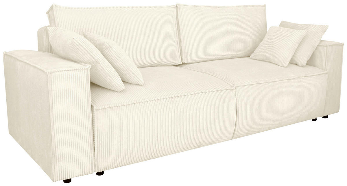 SCHLAFSOFA  mit Liegefunktion, Schlafen auf Sitzhöhe, Rücken echt Cord Creme  - Creme/Schwarz, KONVENTIONELL, Kunststoff/Textil (240/89/100cm) - Carryhome