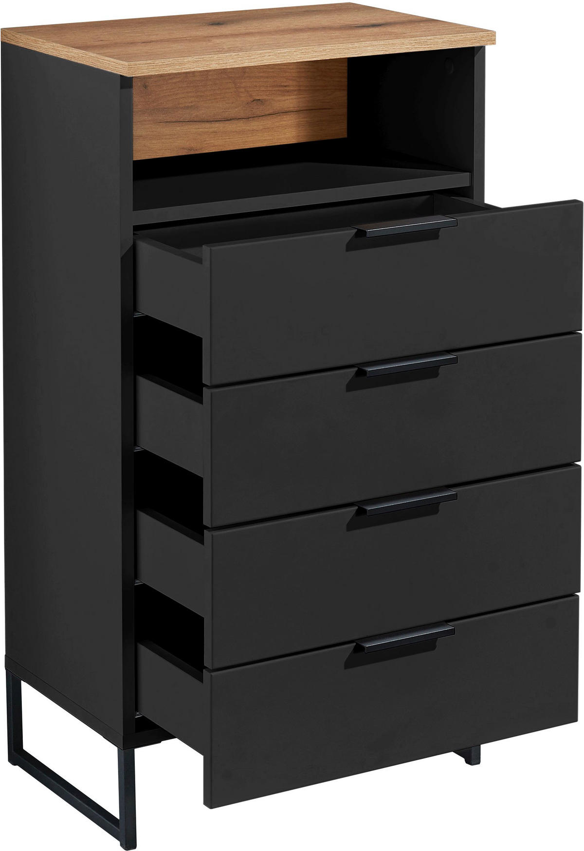 MIDISCHRANK 50/91/32 cm  - Eichefarben/Schwarz, KONVENTIONELL, Holzwerkstoff/Metall (50/91/32cm) - home24