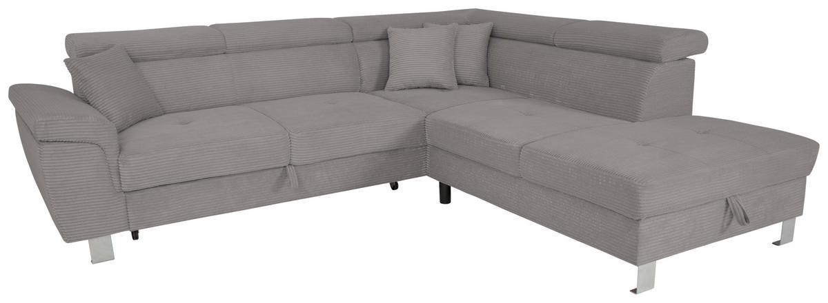 ECKSOFA inkl. Funktionen Dunkelgrau Cord  - Dunkelgrau/Silberfarben, Design, Textil/Metall (257/226cm) - Xora