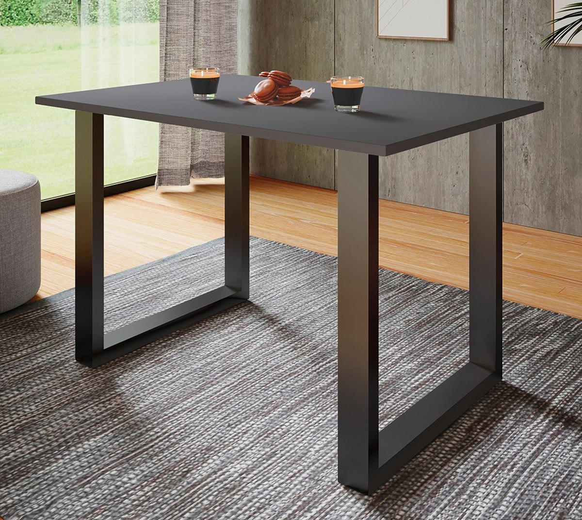 SCHREIBTISCH  in Anthrazit, Schwarz  - Anthrazit/Silberfarben, Design, Holzwerkstoff/Metall (140/76/50cm) - MID.YOU