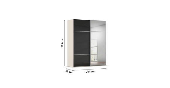 SCHWEBETÜRENSCHRANK 201/223/68 cm 2-türig Schwarz, Champagner - Champagner/Alufarben, KONVENTIONELL, Glas/Holzwerkstoff (201/223/68cm) - Novel