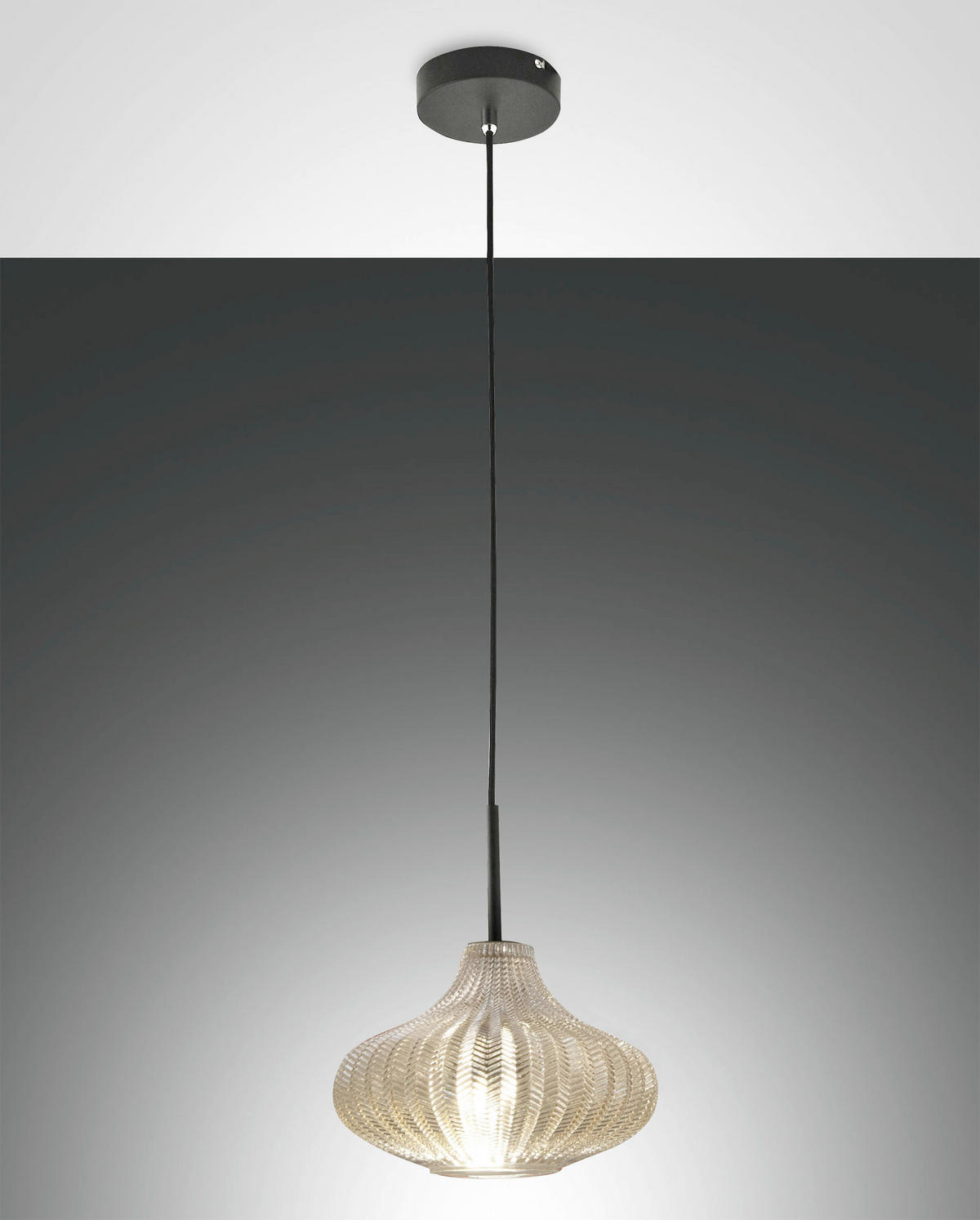 PENDELLEUCHTE Budelli 26/200 cm   - Champagner/Schwarz, Design, Glas/Metall (26/200cm) - Fabas Luce
