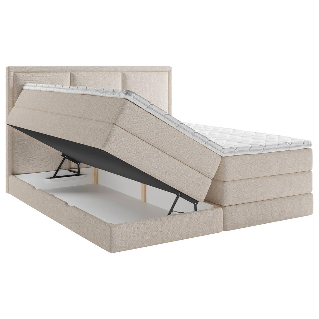 Thumbnail - Mid.you Boxspringbett, Natur, Textil, H2 + H3, 7-Zonen, Höhe ca. 18 cm, 180x220 cm, Bettkasten, gepolstertes Kopfteil, S...