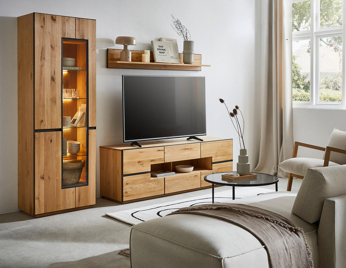 WOHNWAND  in 270/203/47 cm  - Anthrazit, Konventionell, Glas/Holz (270/203/47cm) - Linea Natura