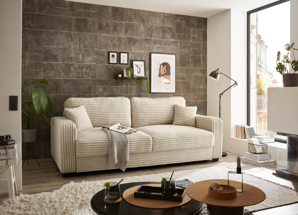 SCHLAFSOFA in Cord Beige  - Beige/Schwarz, Konventionell, Kunststoff/Textil (235/89/92cm) - MID.YOU