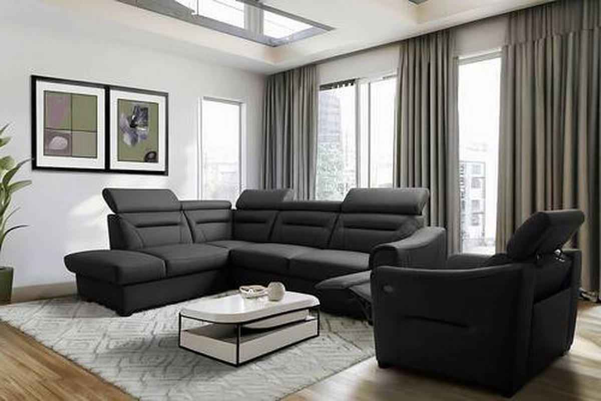 ECKSOFA Lederlook Echtleder Schwarz  - Wengefarben/Schwarz, Design, Leder/Holz (212/260cm) - Celina Home