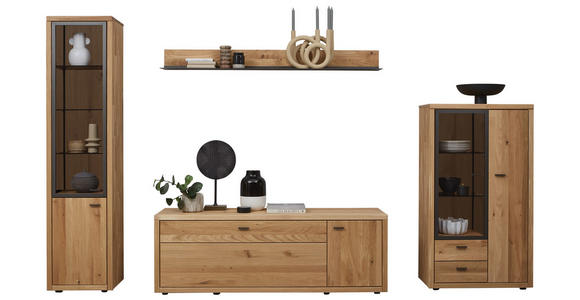 WOHNWAND in Dunkelgrau, Wildeiche 324/202/45 cm - Wildeiche/Dunkelgrau, Design, Glas/Holz (324/202/45cm) - Valnatura