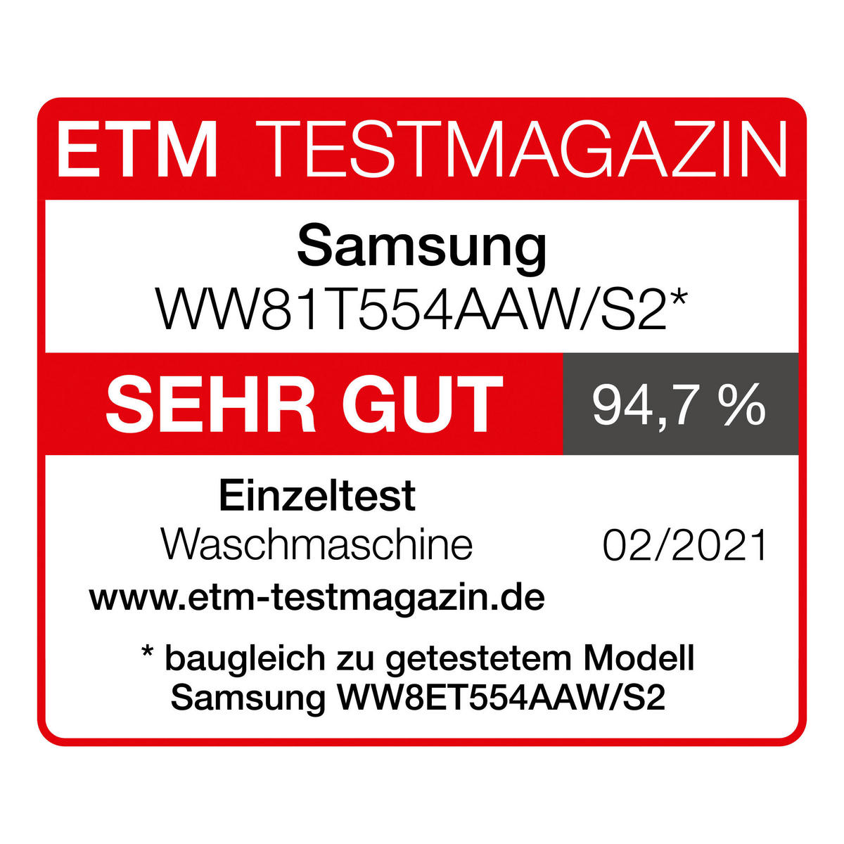 WASCHMASCHINE WW81T554AAW/S2  - Weiß, Basics, Glas/Kunststoff (60/85/55cm) - Samsung