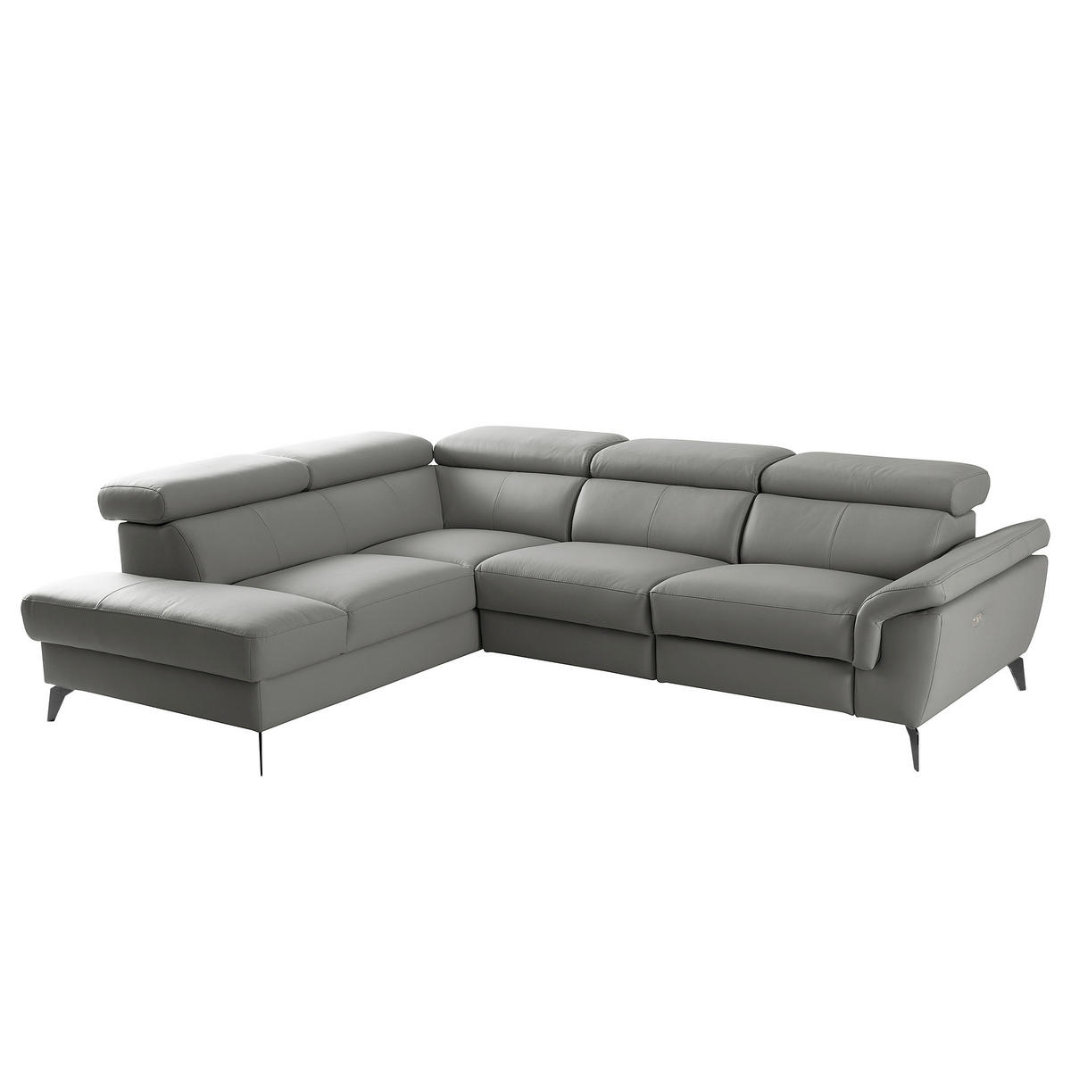 ECKSOFA SONO in Lederlook Echtleder Anthrazit Armteilverstellung, Kopfteilverstellung  210/265 cm  - Anthrazit/Schwarz, Design, Leder/Textil (210/265cm) - Livetastic