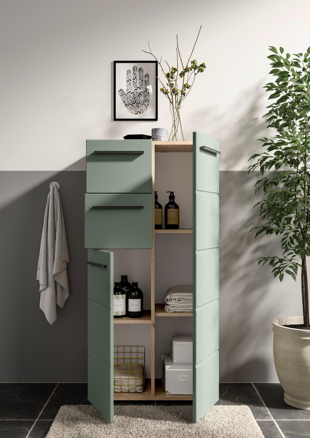 MIDISCHRANK 60/120/31 cm  - Schilfgrün/Eichefarben, Basics, Holzwerkstoff/Kunststoff (60/120/31cm) - MID.YOU