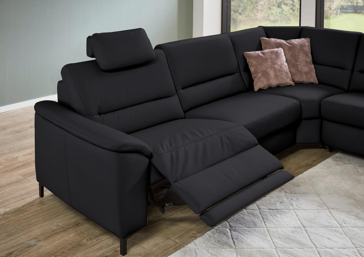ECKSOFA  in Echtleder Schwarz  290/249 cm  - Schwarz, KONVENTIONELL, Leder/Metall (290/249cm) - Beldomo Premium